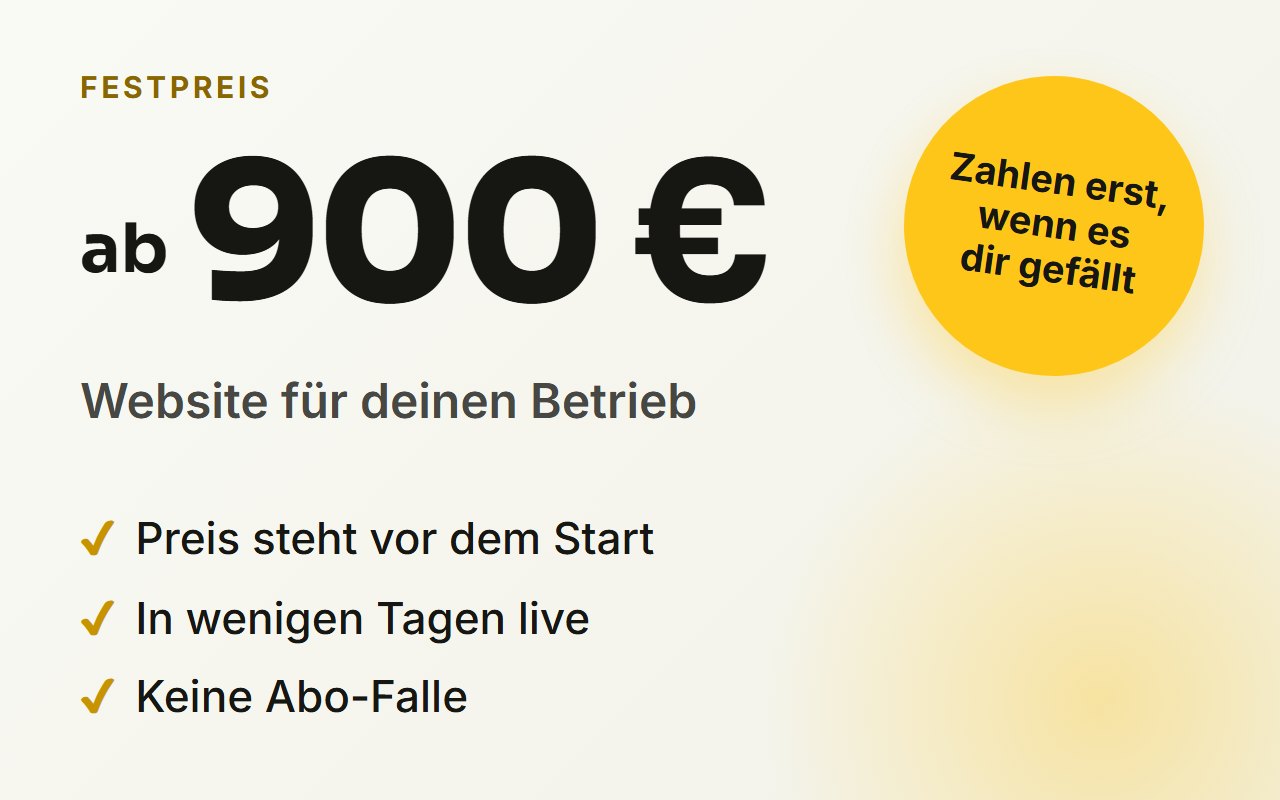 Festpreis ab 900 €: Preis steht vor dem Start, in wenigen Tagen live, keine Abo-Falle