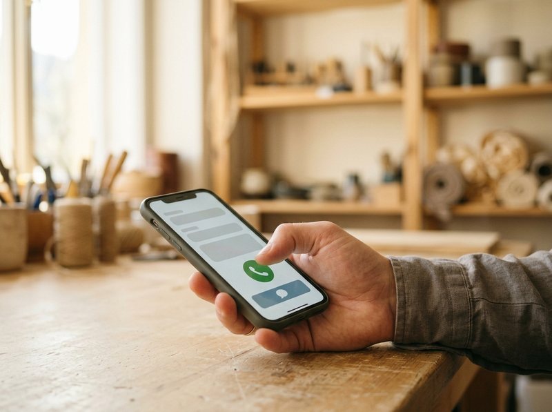 Smartphone mit Anfrage-Formular und Anruf-Button in einer Werkstatt