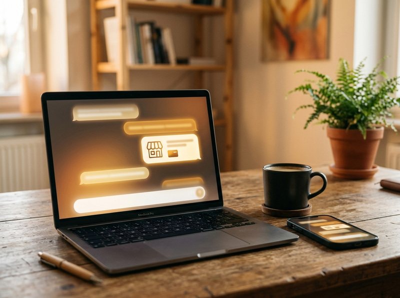 KI-Assistent empfiehlt einen lokalen Betrieb auf Laptop und Smartphone