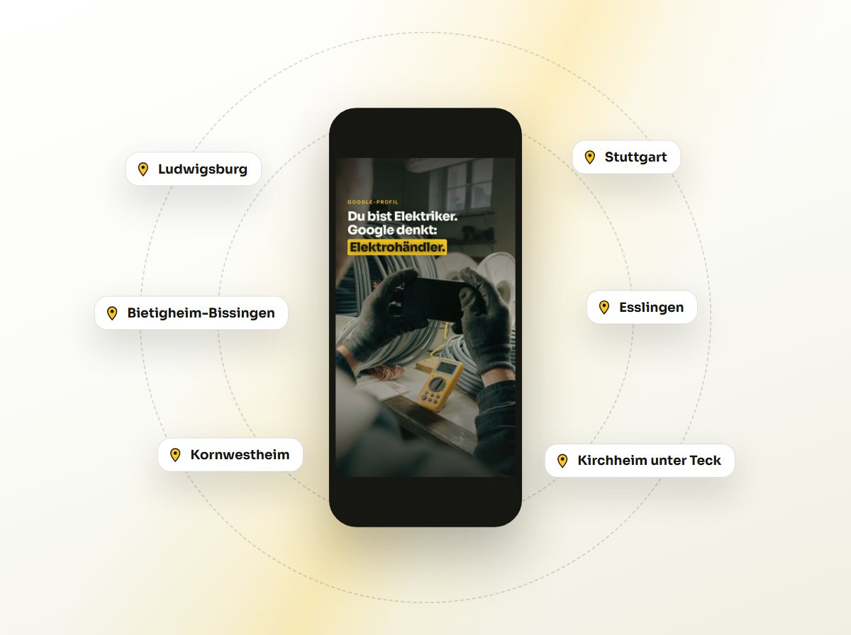 Beitrag auf dem Handy mit den Orten Ludwigsburg, Bietigheim-Bissingen, Kornwestheim, Stuttgart, Esslingen und Kirchheim unter Teck