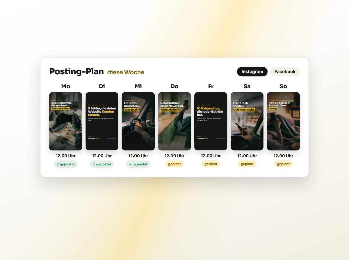 Posting-Plan einer Woche mit einem Beitrag pro Tag