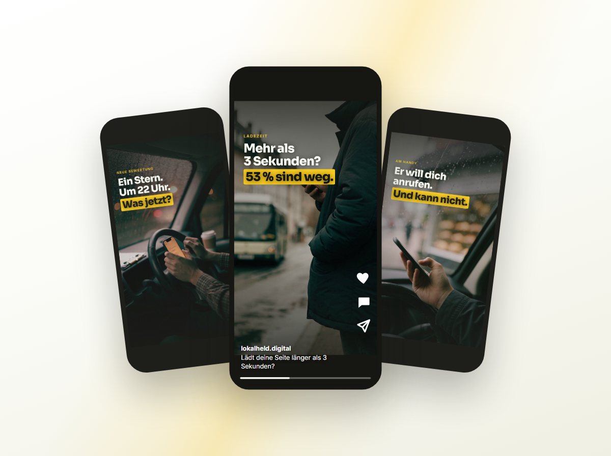 Drei Kurzvideos von Lokalheld im Hochformat auf dem Handy