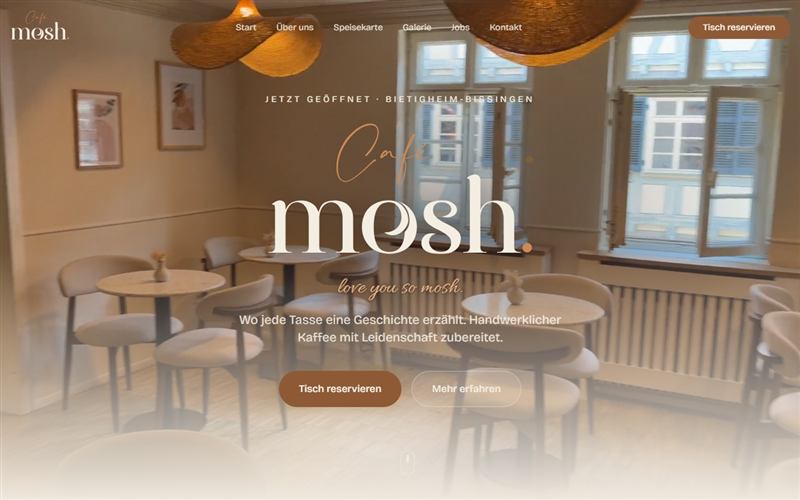 Website Café Mosh – Spezialitätenkaffee und Brunch in Bietigheim-Bissingen
