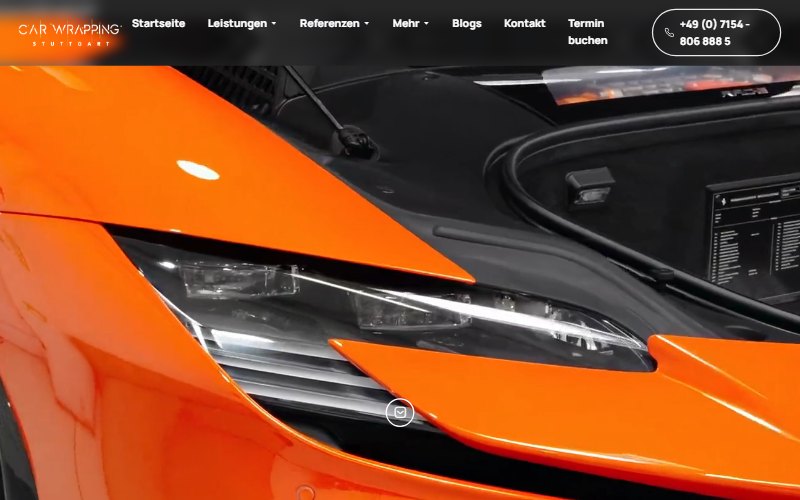 Website Car Wrapping Stuttgart – Startseite mit Fahrzeugfolierung, Lackschutz und Online-Buchung