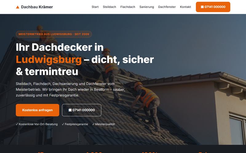 Website Dachbau Krämer GmbH – Dachdecker Ludwigsburg