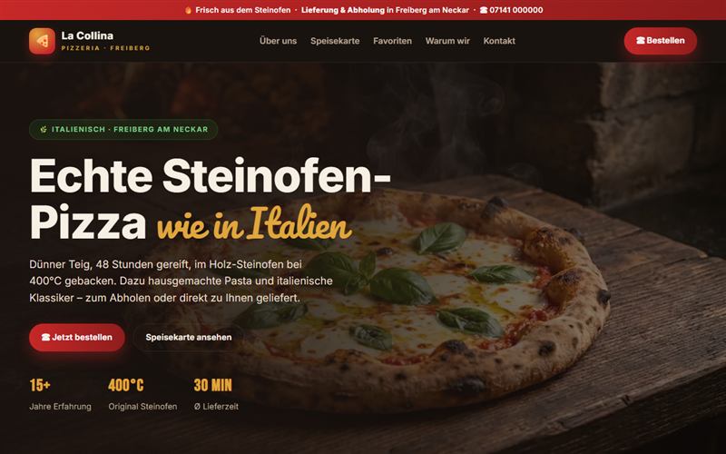 Website Pizzeria La Collina – Freiberg am Neckar