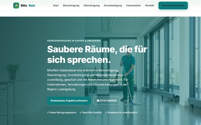 Website BlitzRein Gebäudeservice – Gebäudereinigung Asperg