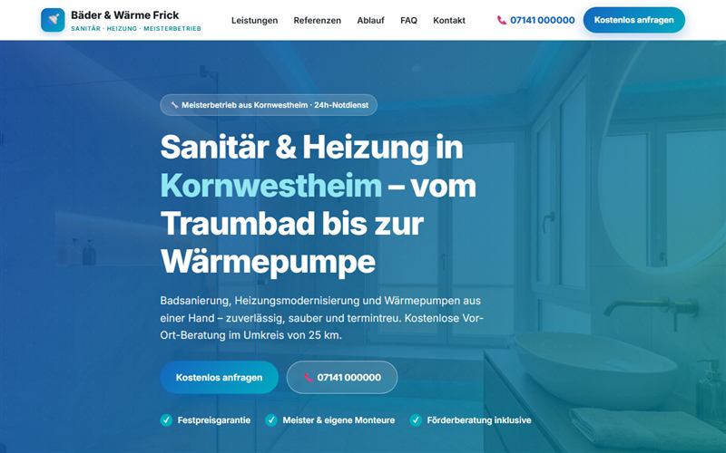 Website Bäder & Wärme Frick – Sanitär und Heizung Kornwestheim