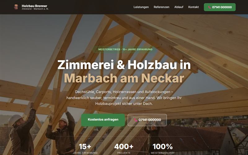 Website Holzbau Brenner – Zimmerei Marbach am Neckar